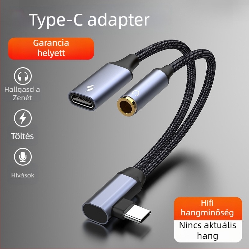 EVAN TY03 Type-C 3,5 mm fejhallgató adapter – 2 az 1-ben audio- és töltőkábellel Apple és Huawei készülékekhez