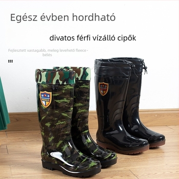 Férfi esőcsizmák, PVC felsőrész, talp marha ín, magas cső, kerek orr