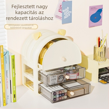 PP anyagú asztali irodai tároló doboz, modell 181, rekeszekkel osztható, egymásra tehető, húzható nyitású