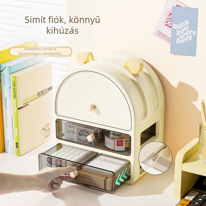 PP anyagú asztali irodai tároló doboz, modell 181, rekeszekkel osztható, egymásra tehető, húzható nyitású