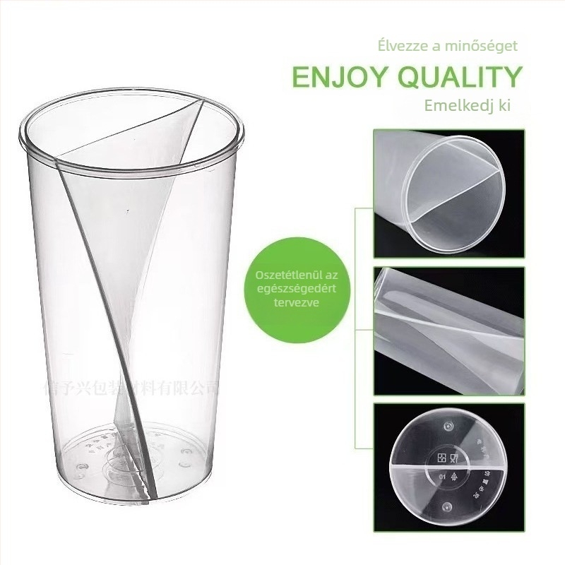 Tejes-tea pohár két ital egyben, S-alakú kreatív dizájn, 500/750 ml, PP, ovális forma