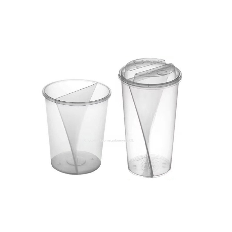 Tejes-tea pohár két ital egyben, S-alakú kreatív dizájn, 500/750 ml, PP, ovális forma