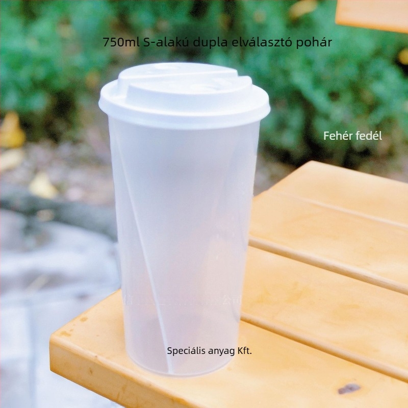 Tejes-tea pohár két ital egyben, S-alakú kreatív dizájn, 500/750 ml, PP, ovális forma