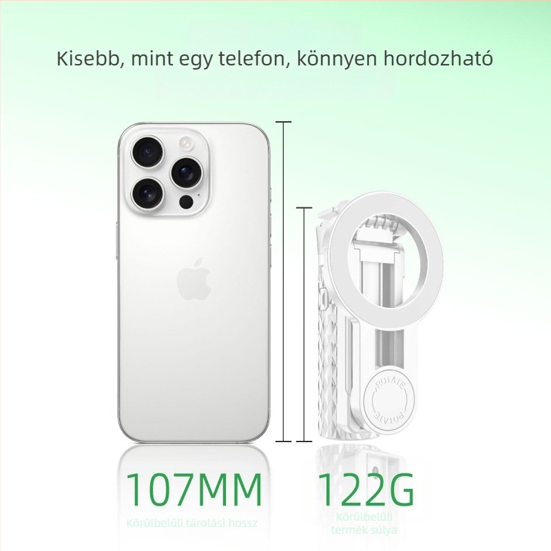 Bluetooth selfie stick, kézben tartható, kihajtható és forgó, mágneses mini telefonhoz