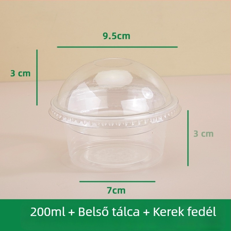 Kétszintes puding pohár belső támasztékkal, egyszer használatos műanyag pohár joghurthoz, zabpehelyhez, süteményhez és tejes italhoz — kör alakú, kapacitás 201–300 ml, PP anyag, mikróhullámú sütőbiztonság