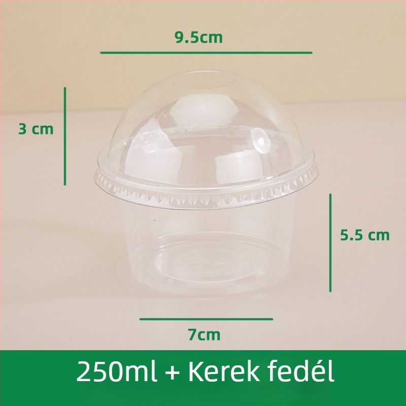 Kétszintes puding pohár belső támasztékkal, egyszer használatos műanyag pohár joghurthoz, zabpehelyhez, süteményhez és tejes italhoz — kör alakú, kapacitás 201–300 ml, PP anyag, mikróhullámú sütőbiztonság