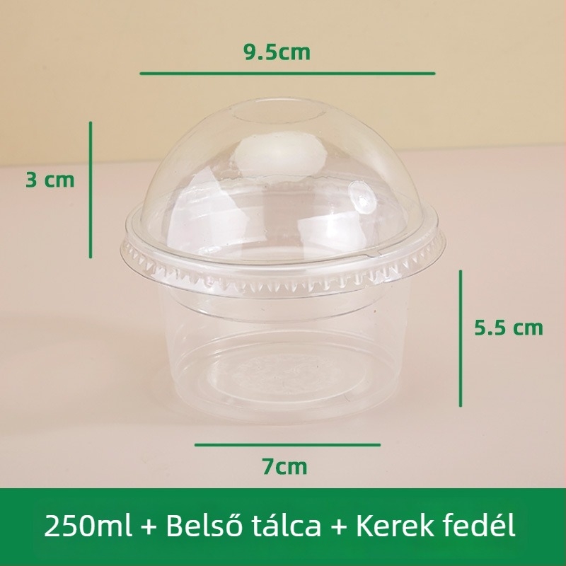Kétszintes puding pohár belső támasztékkal, egyszer használatos műanyag pohár joghurthoz, zabpehelyhez, süteményhez és tejes italhoz — kör alakú, kapacitás 201–300 ml, PP anyag, mikróhullámú sütőbiztonság