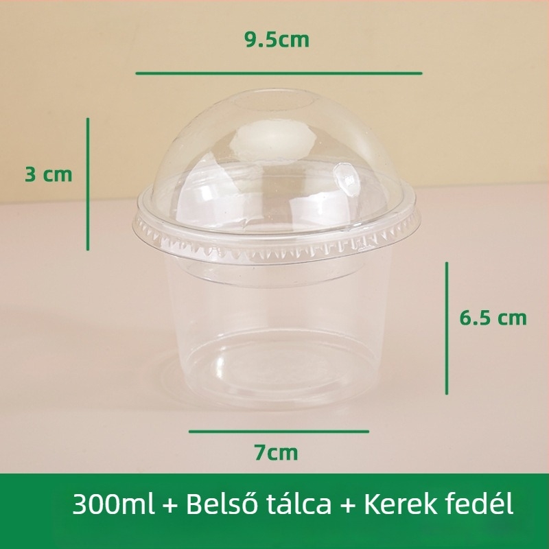 Kétszintes puding pohár belső támasztékkal, egyszer használatos műanyag pohár joghurthoz, zabpehelyhez, süteményhez és tejes italhoz — kör alakú, kapacitás 201–300 ml, PP anyag, mikróhullámú sütőbiztonság