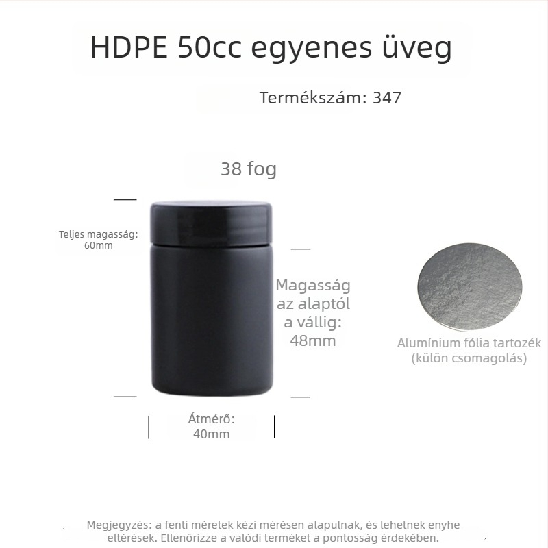 HDPE szélesnyílású műanyag üveg por alapú étrend-kiegészítőkhöz, élelmiszer-minőségű zárás és szitanyomtatott címkék
