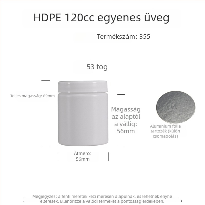 HDPE szélesnyílású műanyag üveg por alapú étrend-kiegészítőkhöz, élelmiszer-minőségű zárás és szitanyomtatott címkék