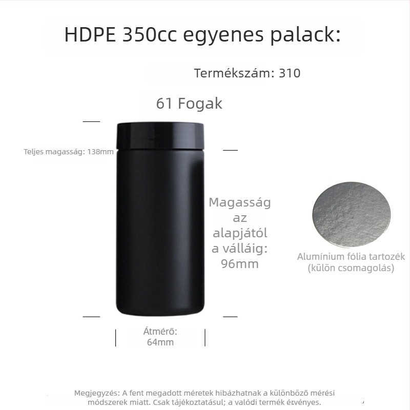 HDPE szélesnyílású műanyag üveg por alapú étrend-kiegészítőkhöz, élelmiszer-minőségű zárás és szitanyomtatott címkék