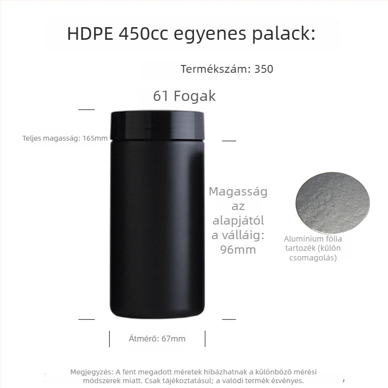 HDPE szélesnyílású műanyag üveg por alapú étrend-kiegészítőkhöz, élelmiszer-minőségű zárás és szitanyomtatott címkék