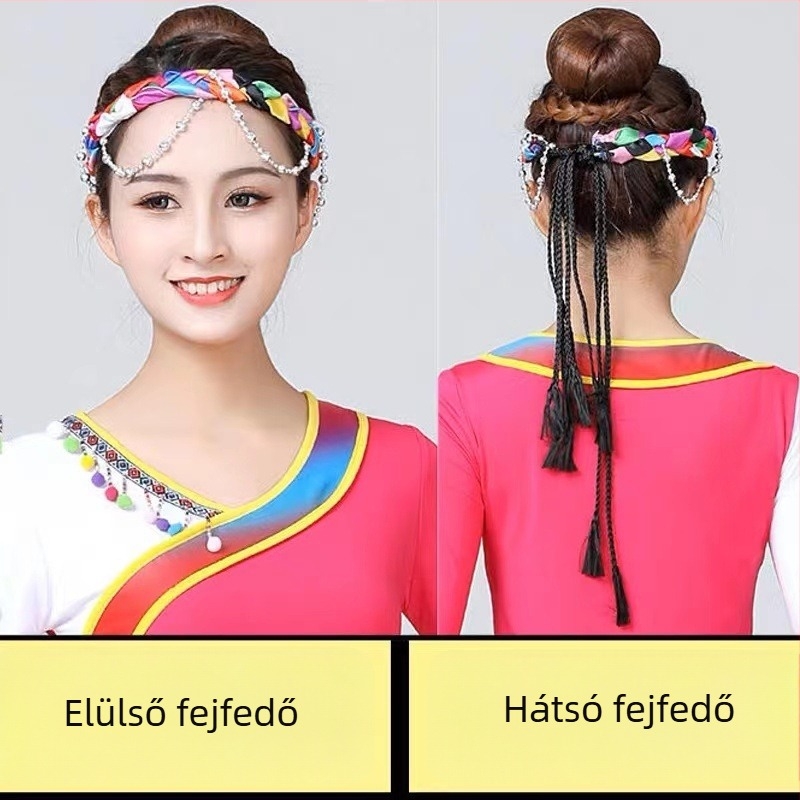 Női tibeti táncjelmez tej-selyem etnikus stílusban, hosszú fodrozott szoknya, színpadi előadásokhoz