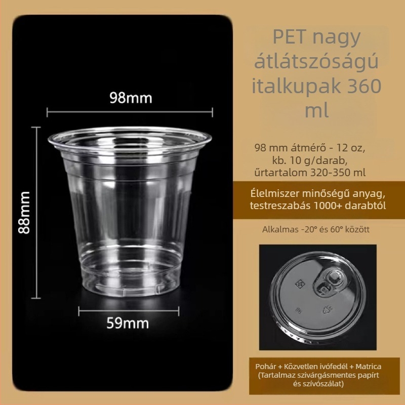 Egyszer használatos PET pohár fedővel tej- és kávéitalokhoz, átlátszó, 401–500 ml, Ø98 mm