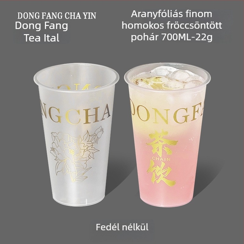Aranyozott injektált formájú egyszer használatos teás pohár fedővel, 700 ml, fekete, kínai stílusú hideg italokhoz, 500 darabos csomag
