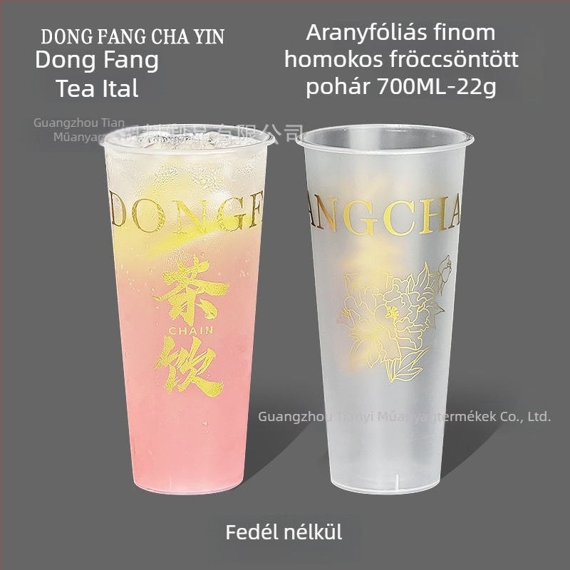 Aranyozott injektált formájú egyszer használatos teás pohár fedővel, 700 ml, fekete, kínai stílusú hideg italokhoz, 500 darabos csomag