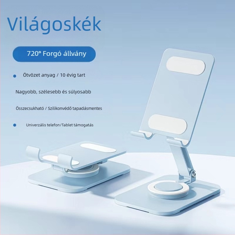 Asztali telefon-tartó, teljesen fém, 360° forgás, összecsukható, univerzális, rezgéscsillapító