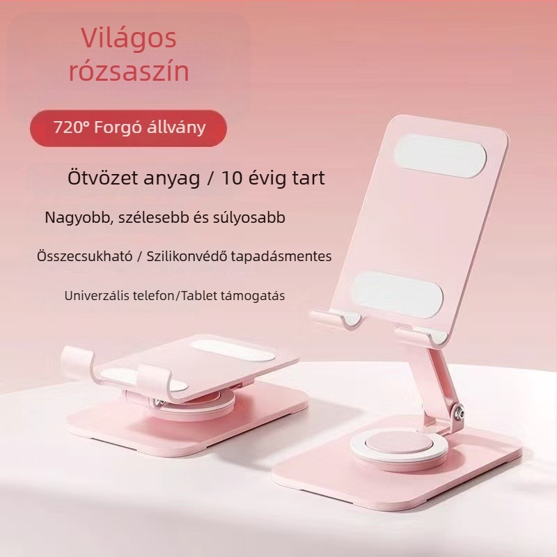 Asztali telefon-tartó, teljesen fém, 360° forgás, összecsukható, univerzális, rezgéscsillapító