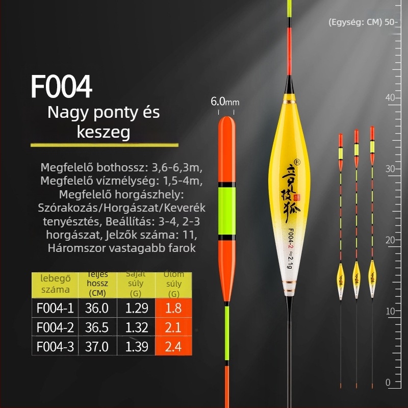 Competitive Fox rendkívül vastag farokkal és nagy fejjel rendelkező, nagy láthatóságú horgászúszó, nagy érzékenységgel