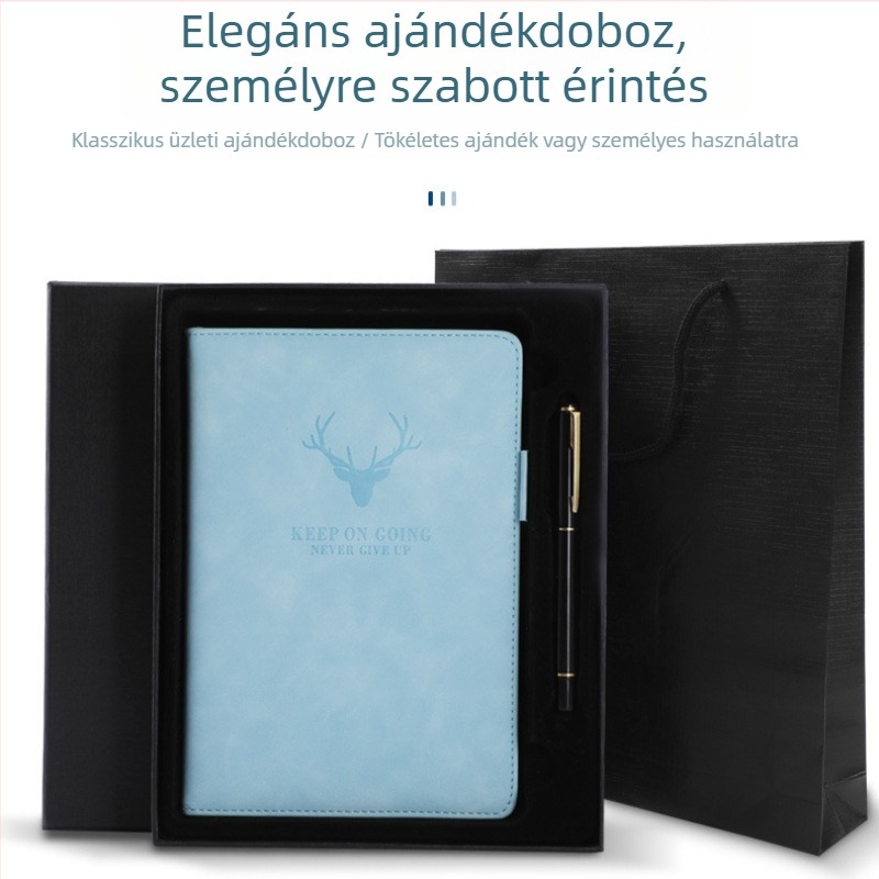 Üzleti jegyzetfüzet imitált bőrtokkal, kötés ragasztott varrással záródó, Dowling papír 80 g/m², 200–300 oldal, egyedi logó