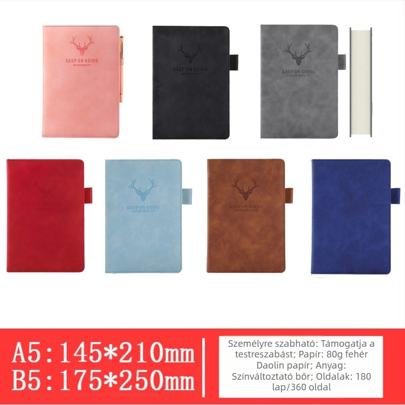 Üzleti jegyzetfüzet imitált bőrtokkal, kötés ragasztott varrással záródó, Dowling papír 80 g/m², 200–300 oldal, egyedi logó