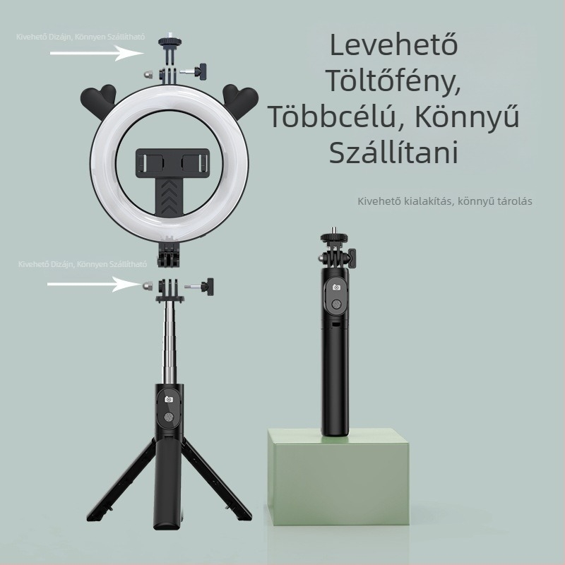 P20D rozsdamentes acél LED gyűrű lámpa Bluetooth-selfie stick – univerzális állvány, licencelt magáncímke, testreszabás támogatott