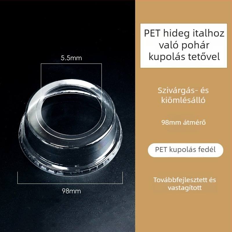 Műanyag ovális fedél 98mm-es lyukkal, 501-600 ml-es poharakhoz – tej-tea, fagylalt, kávé és hideg italokhoz