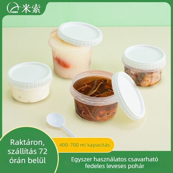 Miniso egyszer használatos leveses pohár csavaros fedővel, kör alakú PP pohár leveshez, 401–500 ml, mikrózható, logóval testreszabható