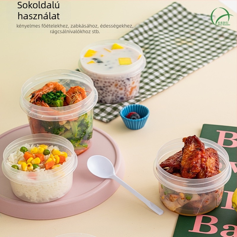 Miniso egyszer használatos leveses pohár csavaros fedővel, kör alakú PP pohár leveshez, 401–500 ml, mikrózható, logóval testreszabható