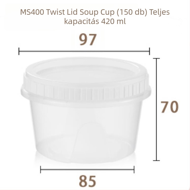 Miniso egyszer használatos leveses pohár csavaros fedővel, kör alakú PP pohár leveshez, 401–500 ml, mikrózható, logóval testreszabható
