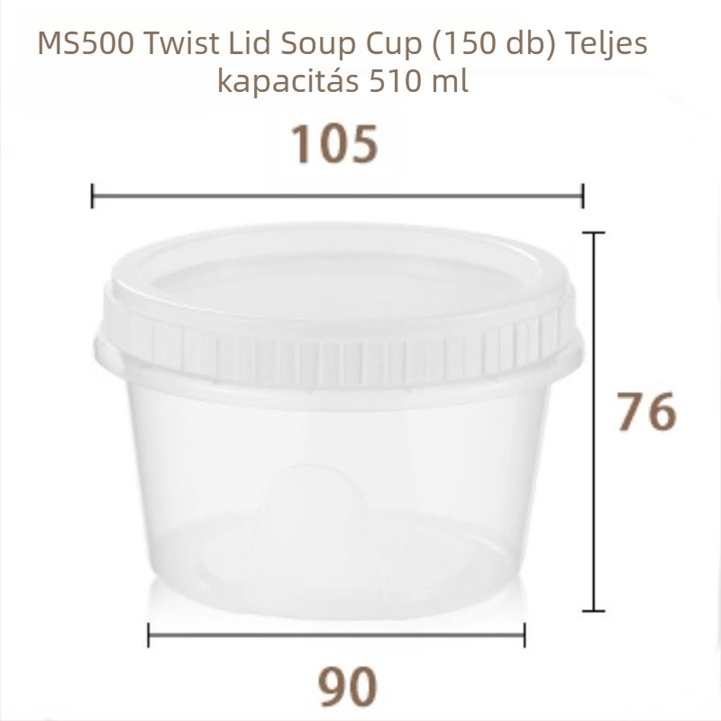 Miniso egyszer használatos leveses pohár csavaros fedővel, kör alakú PP pohár leveshez, 401–500 ml, mikrózható, logóval testreszabható
