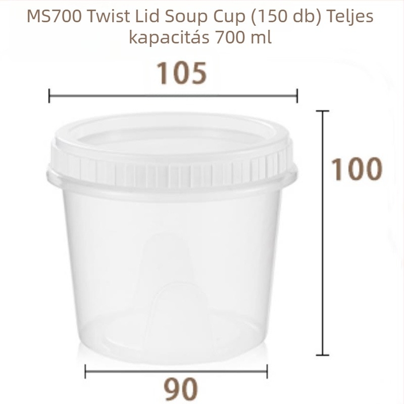 Miniso egyszer használatos leveses pohár csavaros fedővel, kör alakú PP pohár leveshez, 401–500 ml, mikrózható, logóval testreszabható