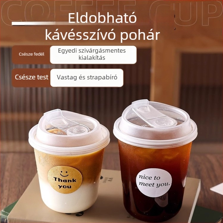 Egyszer használatos kávés pohár fedővel, műanyag, italokhoz és tejes teához, kapacitások 300 ml, 350 ml, 380 ml vagy 470 ml