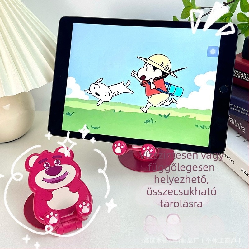 Asztali tabletállvány, műanyagból, rajzfilmszerű stílusban, testreszabás támogatással