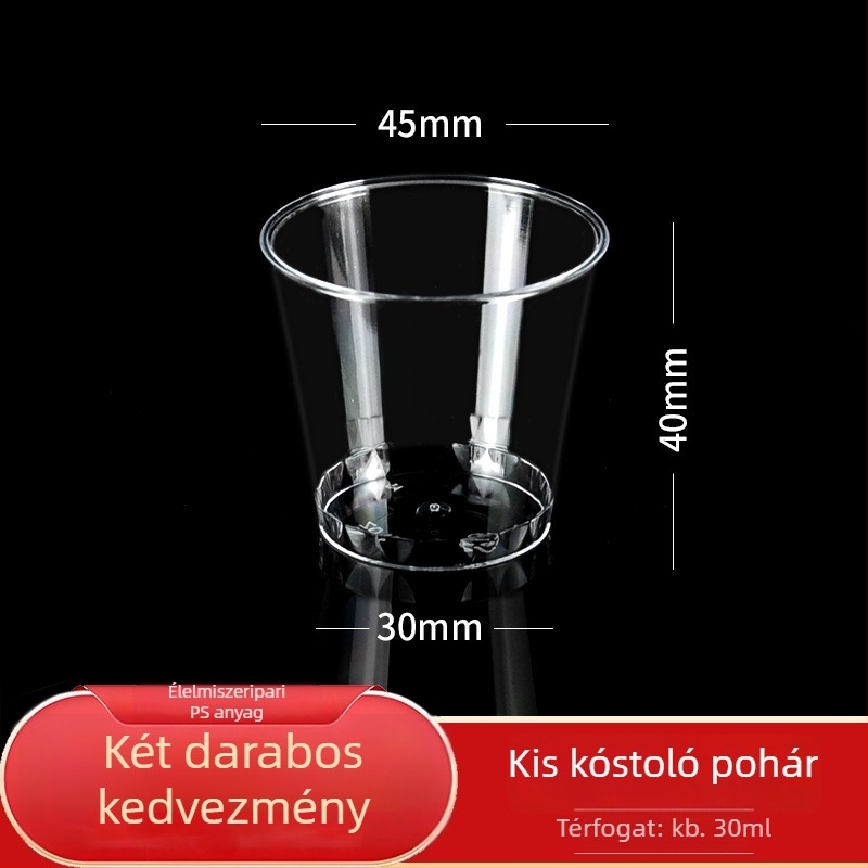 Egyszer használatos kóstoló pohár, 30 ml kapacitás, merev polisztirol, kör alakú