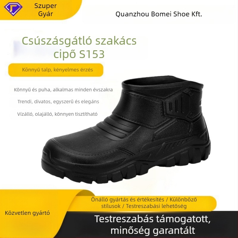Vízálló slip-on munkacipő, kopásálló EVA felsőrész, gumitalp, kerek orr, középmagas szár