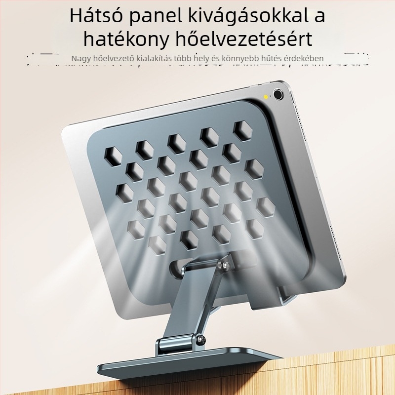 Teljesen fém tablet tartó, állítható magasságú, összecsukható, 360° forgás, iPad-kel kompatibilis