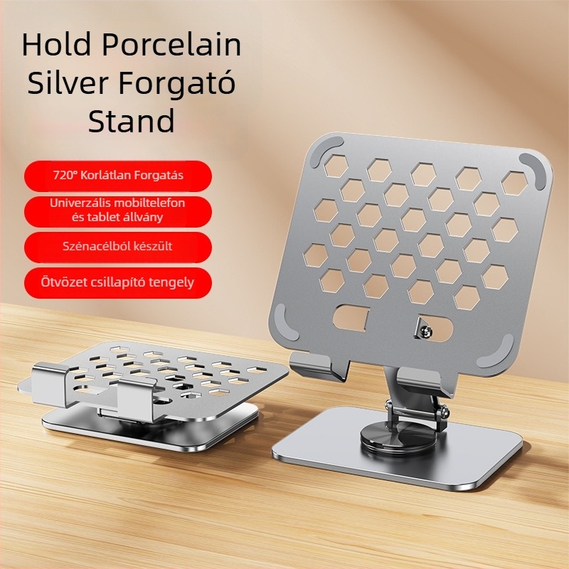 Teljesen fém tablet tartó, állítható magasságú, összecsukható, 360° forgás, iPad-kel kompatibilis