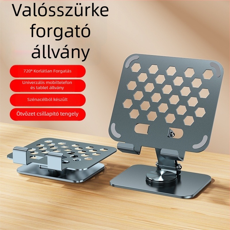 Teljesen fém tablet tartó, állítható magasságú, összecsukható, 360° forgás, iPad-kel kompatibilis