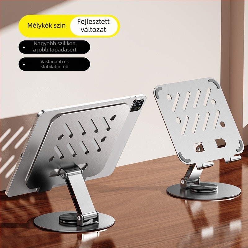 Teljesen fém tablet tartó, állítható magasságú, összecsukható, 360° forgás, iPad-kel kompatibilis