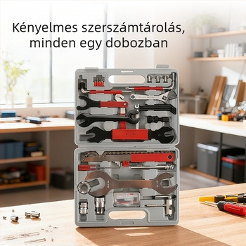 Kerékpár gumijavító készlet, 44 darabos, szénacél eszközök