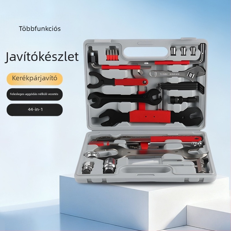 Kerékpár gumijavító készlet, 44 darabos, szénacél eszközök