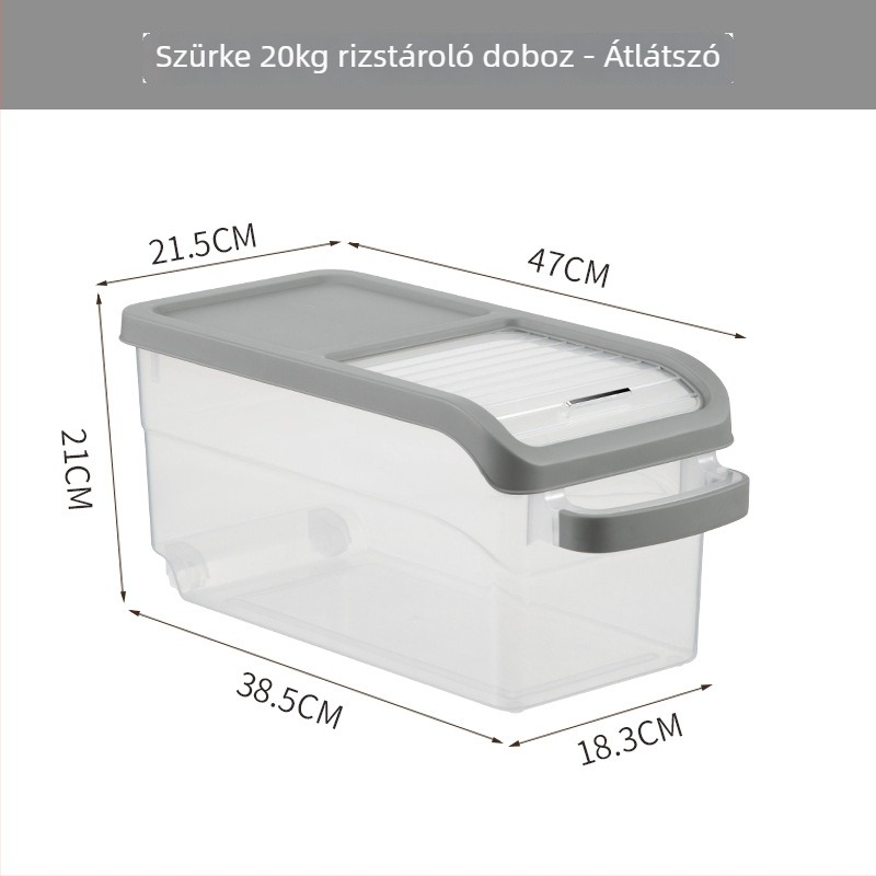 Rizstároló doboz, japán stílusú, PP anyag, kapacitás >10 L, zárható, nedvesség- és rovarbiztos, Yoko márka