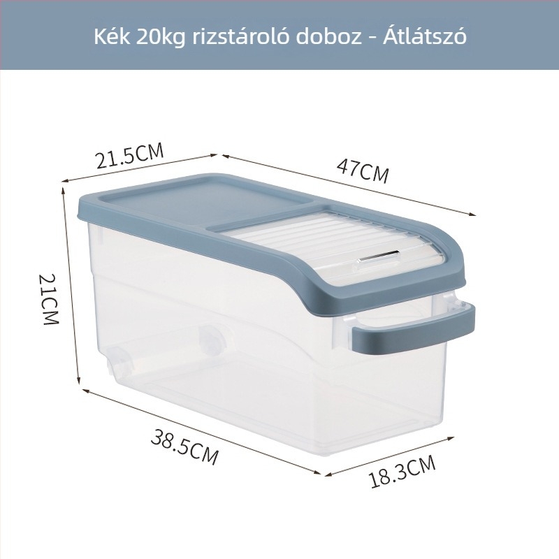 Rizstároló doboz, japán stílusú, PP anyag, kapacitás >10 L, zárható, nedvesség- és rovarbiztos, Yoko márka