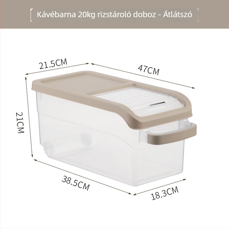Rizstároló doboz, japán stílusú, PP anyag, kapacitás >10 L, zárható, nedvesség- és rovarbiztos, Yoko márka