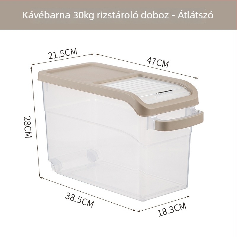 Rizstároló doboz, japán stílusú, PP anyag, kapacitás >10 L, zárható, nedvesség- és rovarbiztos, Yoko márka