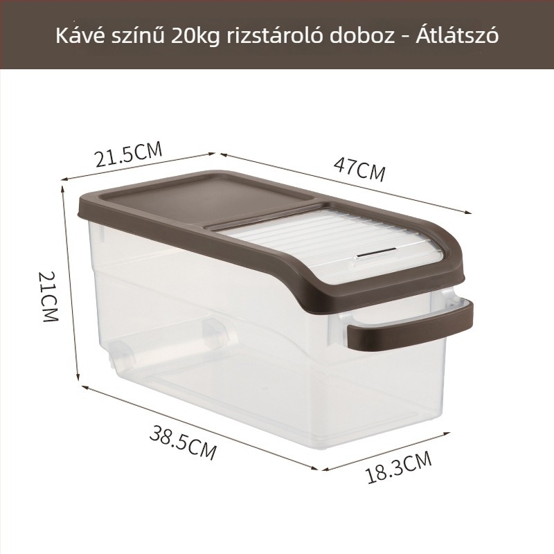 Rizstároló doboz, japán stílusú, PP anyag, kapacitás >10 L, zárható, nedvesség- és rovarbiztos, Yoko márka