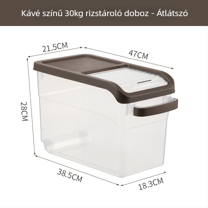 Rizstároló doboz, japán stílusú, PP anyag, kapacitás >10 L, zárható, nedvesség- és rovarbiztos, Yoko márka