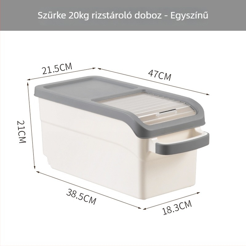 Rizstároló doboz, japán stílusú, PP anyag, kapacitás >10 L, zárható, nedvesség- és rovarbiztos, Yoko márka