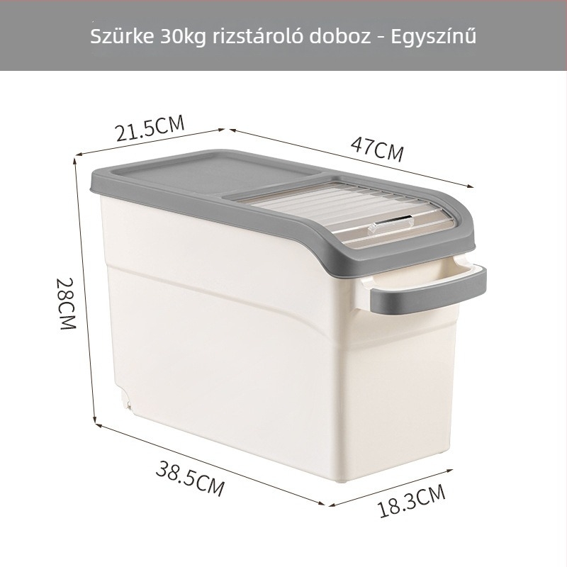Rizstároló doboz, japán stílusú, PP anyag, kapacitás >10 L, zárható, nedvesség- és rovarbiztos, Yoko márka